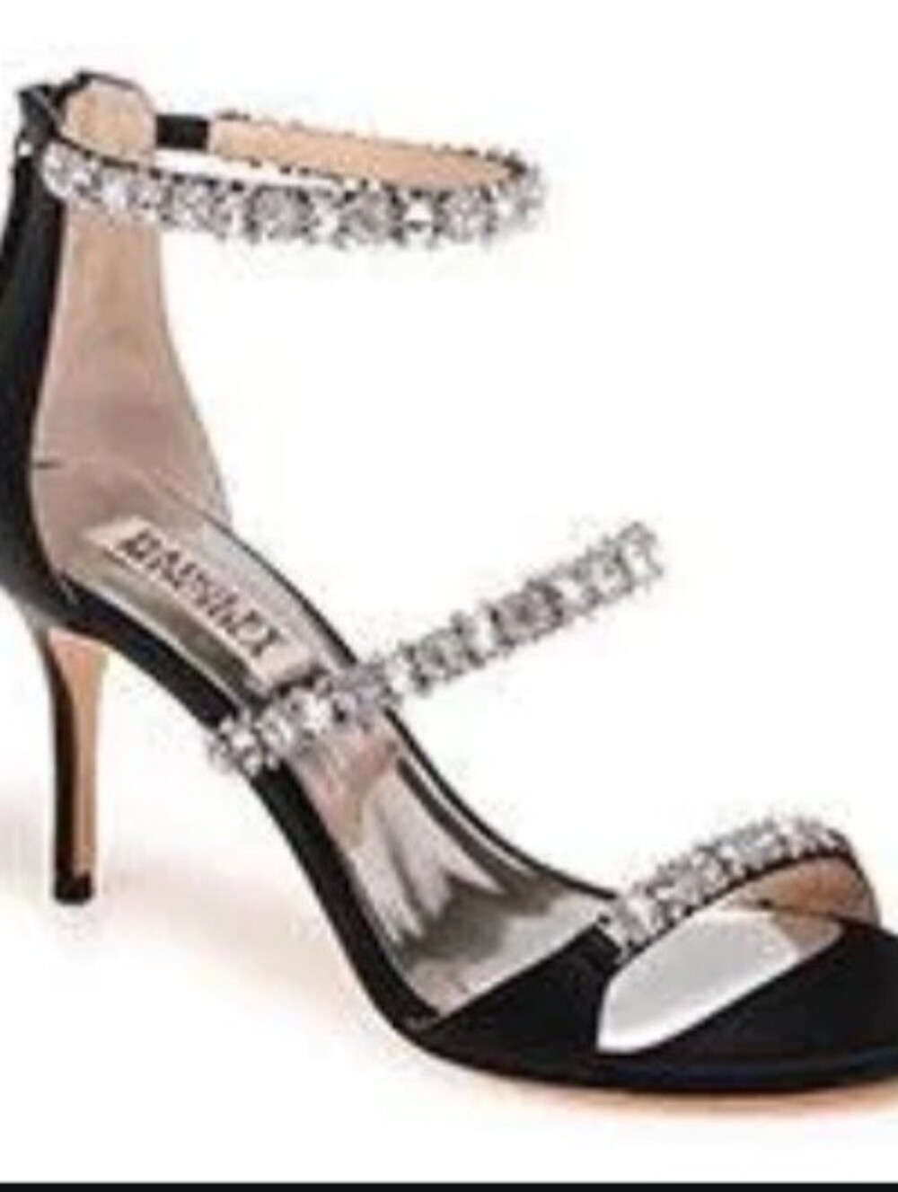 Badgley Mischka Quest Rhinestone Embellished Black Satin Heels Pumps Size 6.5